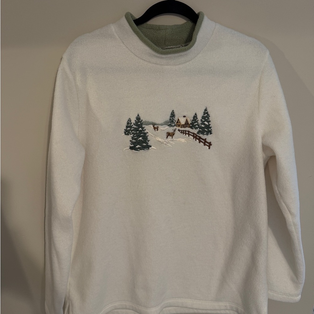 Vintage Croft & Borrow Winter Scene Embroidered Crewneck Sweater